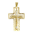 14 Karat Yellow Gold CZ Double Cross Pendant | Silver Palace Inc.