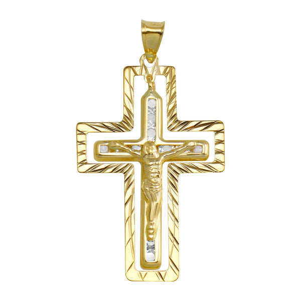 14 Karat Yellow Gold CZ Double Cross Pendant | Silver Palace Inc.