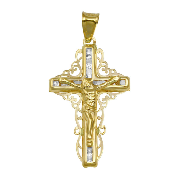 14 Karat Yellow Gold CZ Filigree Cross Pendant | Silver Palace Inc.