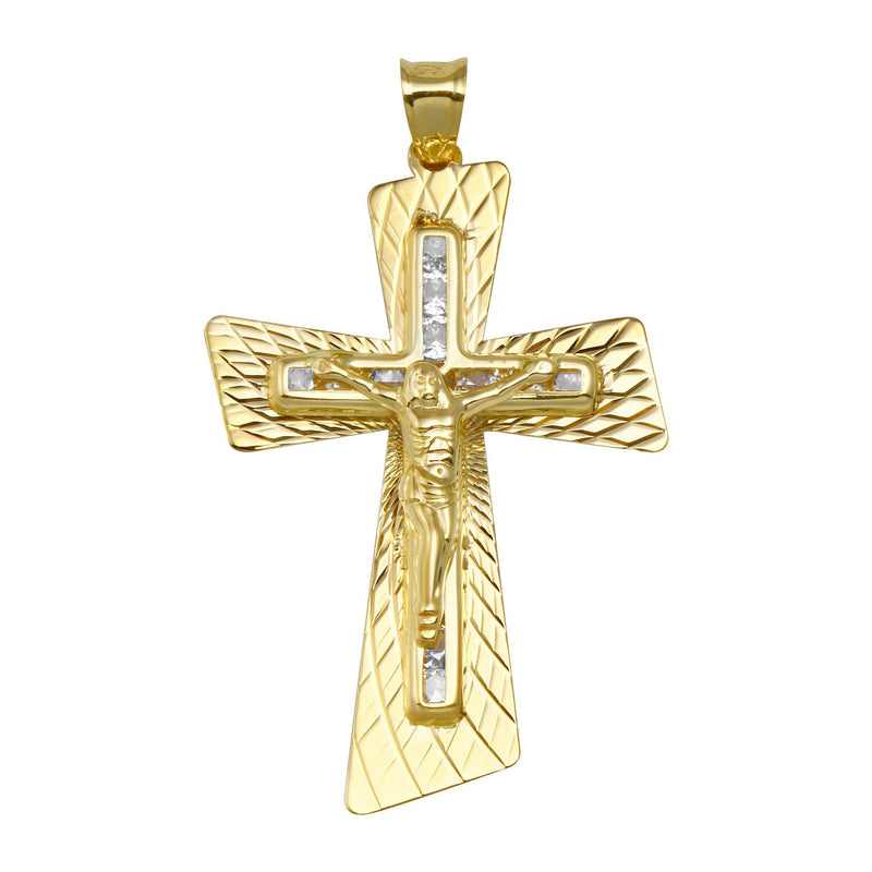 14 Karat Yellow Gold DC CZ Cross Pendant | Silver Palace Inc.