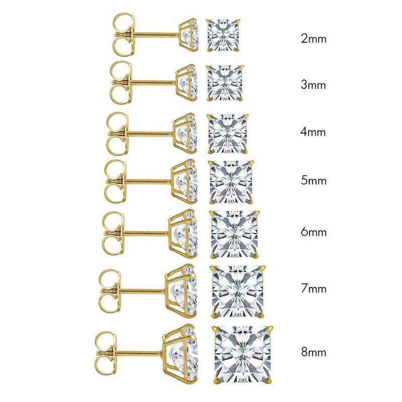 14 Karat Yellow Gold Push Backing Square Stud Earrings | Silver Palace Inc.