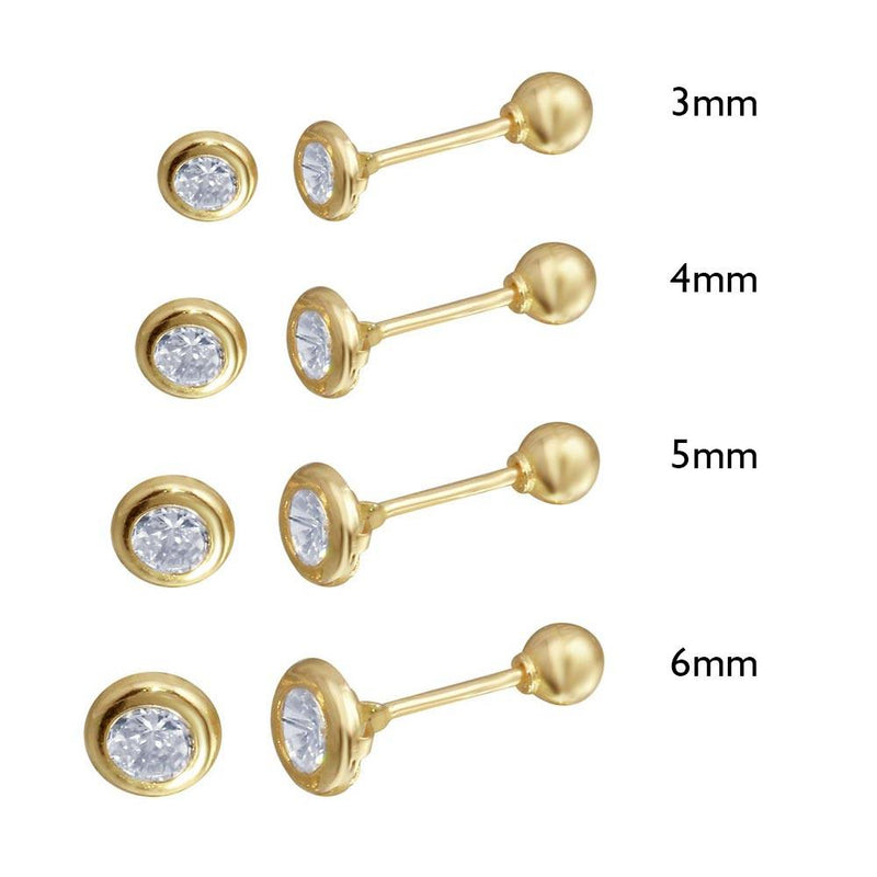14 Karat Yellow Gold Screw Back Bezel Round CZ Stud Earrings | Silver Palace Inc.