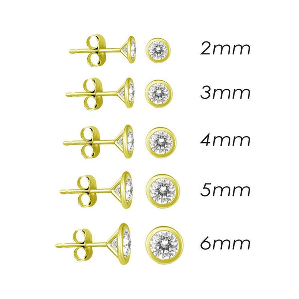 14 Karat Yellow Gold Push Back Bezel Round CZ Stud Earrings | Silver Palace Inc.