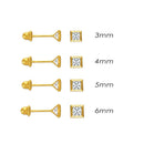 14 Karat Yellow Gold Screw Back Bezel Square CZ Stud Earrings | Silver Palace Inc.