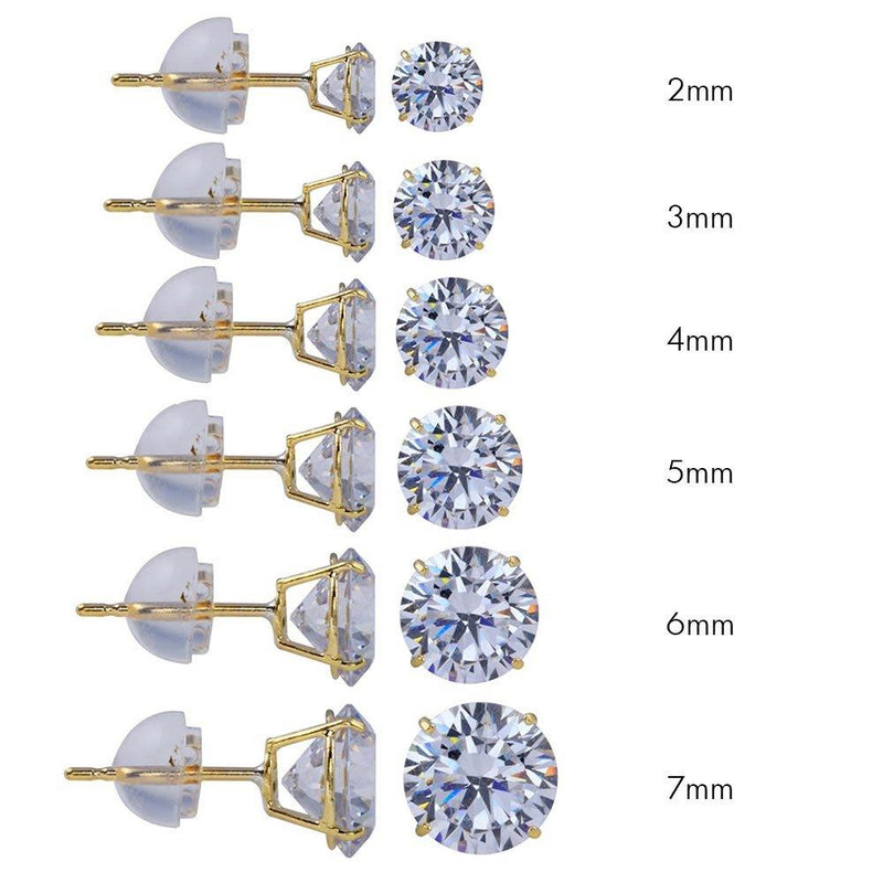 14 Karat Yellow Gold Round Silicone Backing CZ Stud Earrings | Silver Palace Inc.