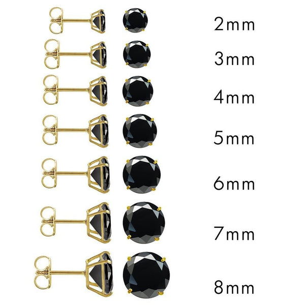 14 Karat Yellow Gold Push Backing Black CZ Round Stud Earrings | Silver Palace Inc.