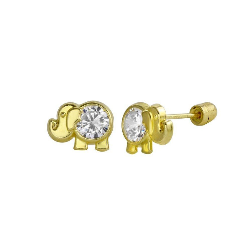 14 Karat Yellow Gold Elephant Screw Back CZ Stud Earrings | Silver Palace Inc.