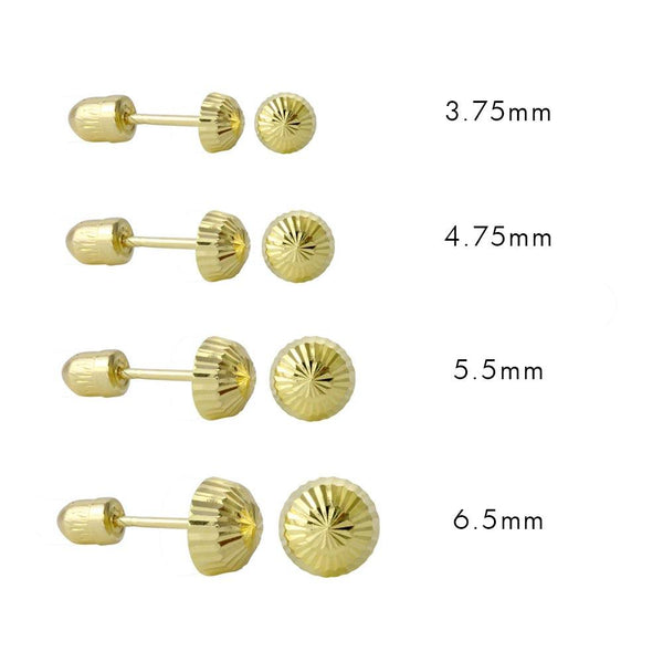 14 Karat Yellow Gold Diamond Cut Half Ball Screw Back Stud Earrings | Silver Palace Inc.