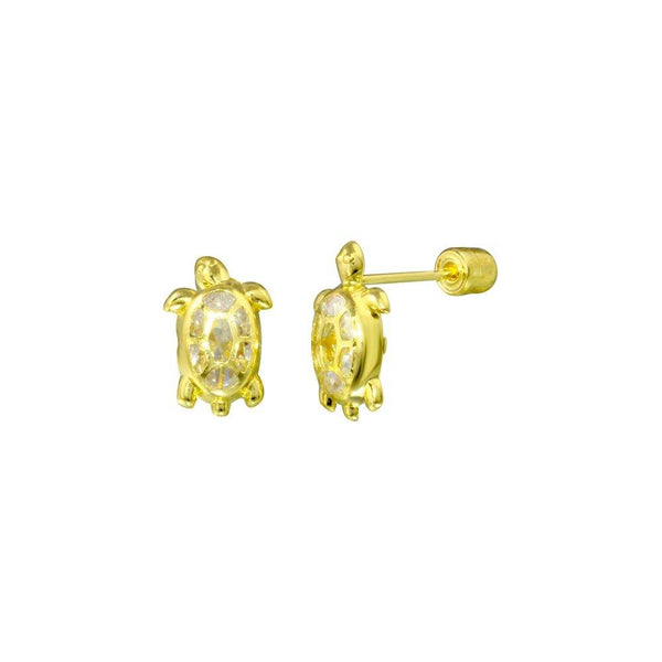 14 Karat Yellow Gold Turtle CZ Screw Back Stud Earrings | Silver Palace Inc.