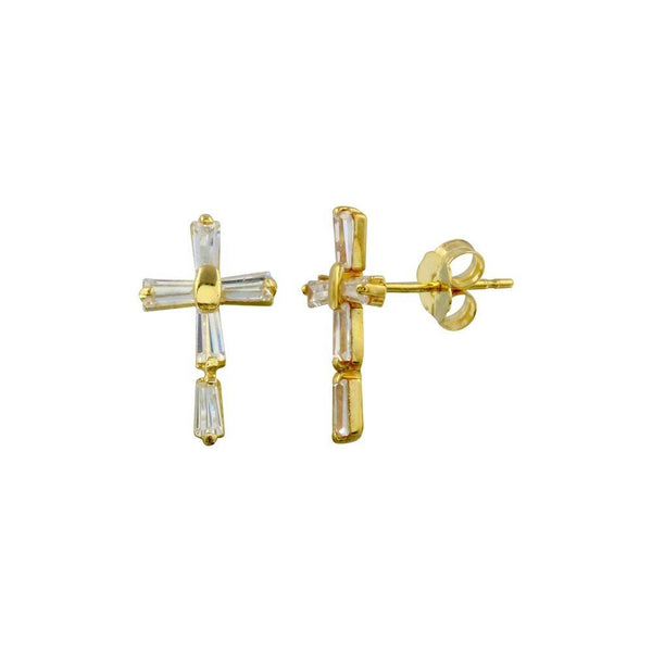 14 Karat Yellow Gold Cross Baguette Stud Earrings | Silver Palace Inc.