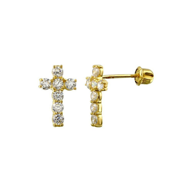 14 Karat Yellow Gold Cross Screw Back Stud Earrings | Silver Palace Inc.