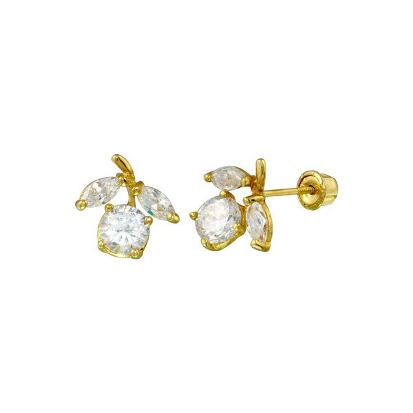 14 Karat Yellow Gold Flower Clear CZ Screw Back Stud Earrings | Silver Palace Inc.