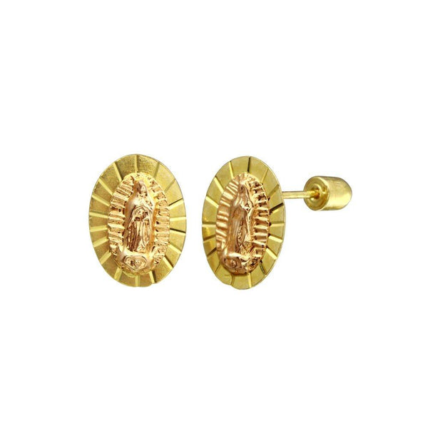 OZZAR 14k REAL Two Tone Gold discount Our Lady Guadalupe Diamond Cut Stud Earrings with Screw Back