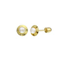 14 Karat Yellow Gold 28mm Pearl Center Diamond Cut Disc Screw Back Stud Earrings | Silver Palace Inc.