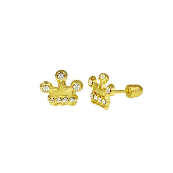14 Karat Yellow Gold Crown CZ Screw Back Stud Earrings | Silver Palace Inc.