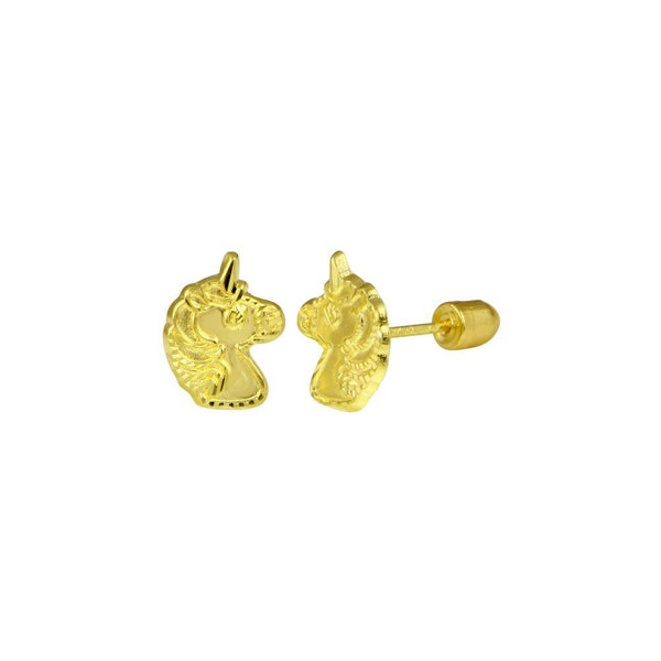 14 Karat Yellow Gold Unicorn Screw Back Stud Earrings | Silver Palace Inc.