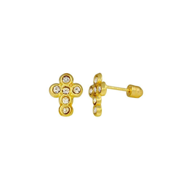 14 Karat Yellow Gold Cross CZ Screw Back Stud Earrings | Silver Palace Inc.