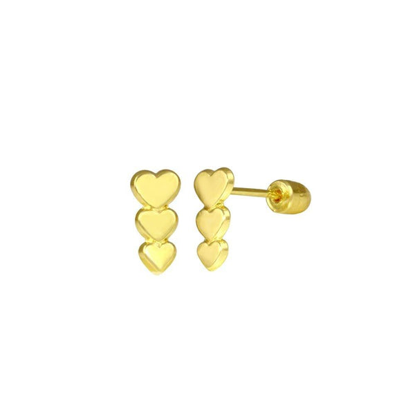 14 Karat Yellow Gold Three Hearts Screw Back Stud Earrings | Silver Palace Inc.