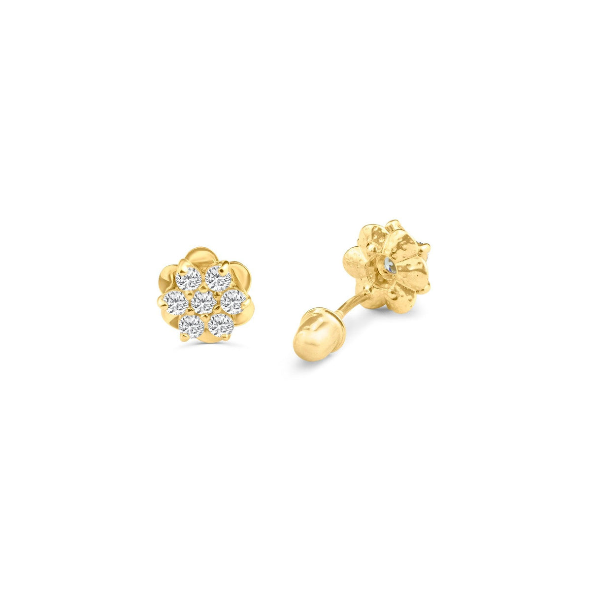 14ky top Flower Cz Stud Earrings W/screw