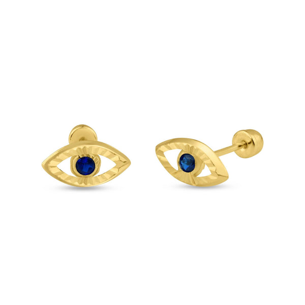 14 Karat Yellow Gold Evil Eye Screw Back Stud Earrings | Silver Palace Inc.