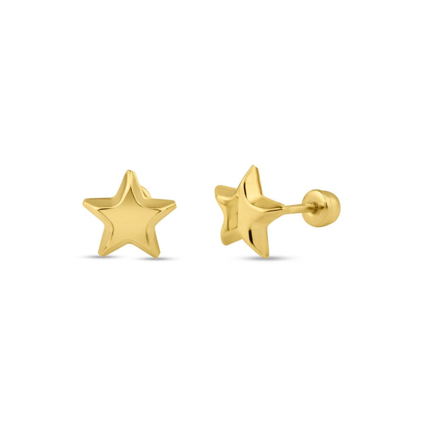 14 Karat Yellow Gold Star Screw Back Stud Earrings | Silver Palace Inc.