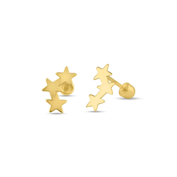 14 Karat Yellow Gold 3 Star Screw Back Stud Earrings | Silver Palace Inc.