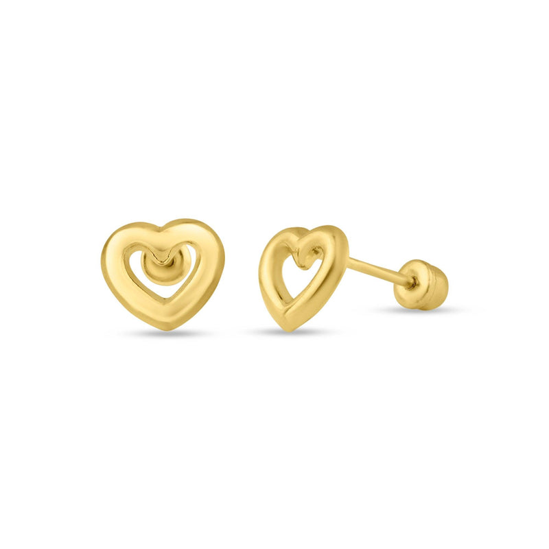 14 Karat Yellow Gold Open Heart Screw Back Stud Earrings | Silver Palace Inc.