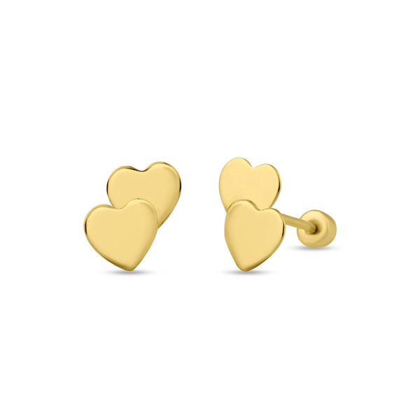 14 Karat Yellow Gold Double Heart Screw Back Stud Earrings | Silver Palace Inc.