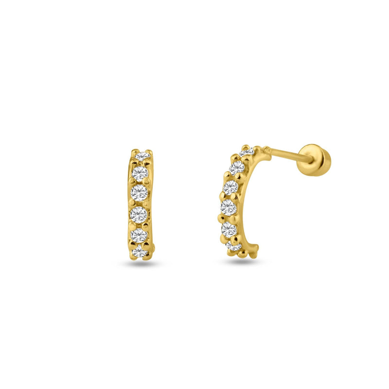 14 Karat Yellow Gold Semi Hoop CZ Screw Back Stud Earrings | Silver Palace Inc.