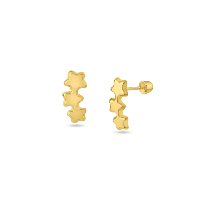 14 Karat Yellow Gold 3 Stars Screw Back Stud Earrings | Silver Palace Inc.