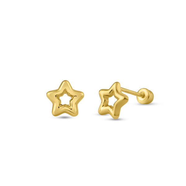 14 Karat Yellow Open Star Screw Back Stud Earrings | Silver Palace Inc.