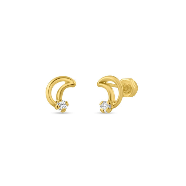 14 Karat Yellow Gold Open Crescent CZ Screw Back Stud Earrings | Silver Palace Inc.