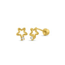 14 Karat Yellow Gold Open Star CZ Screw Back Stud Earrings | Silver Palace Inc.