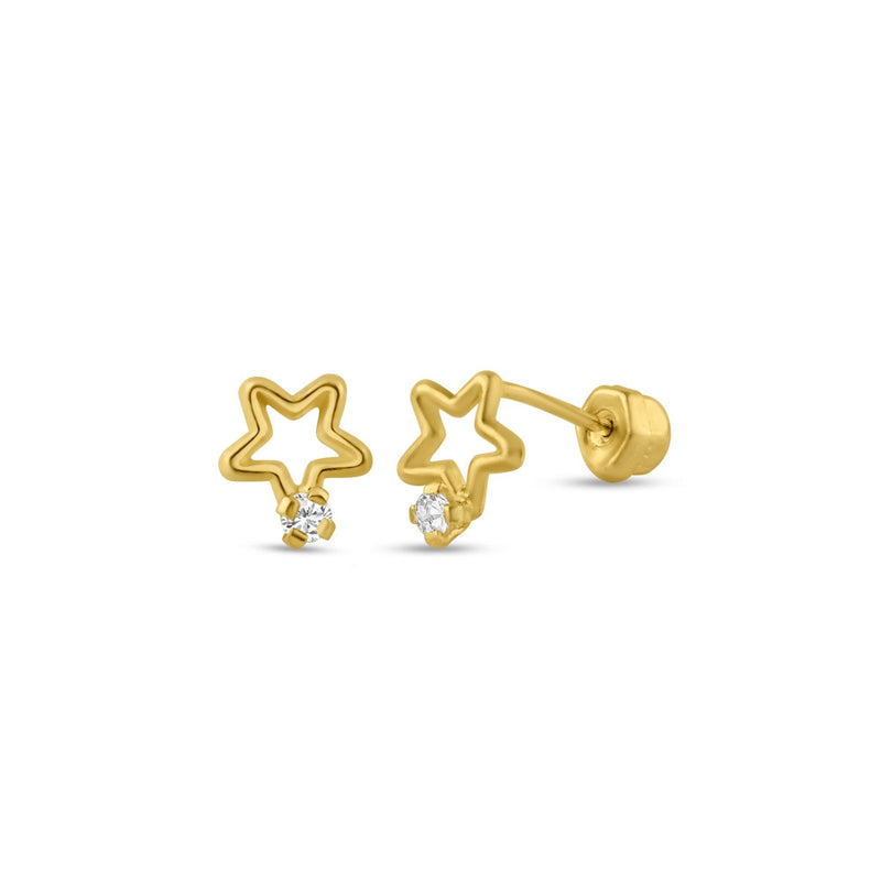 14 Karat Yellow Gold Open Star CZ Screw Back Stud Earrings | Silver Palace Inc.