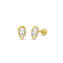 14 Karat Yellow Gold Open Teardrop CZ Screw Back Stud Earrings | Silver Palace Inc.