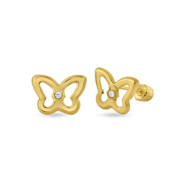 14 Karat Yellow Gold Open Butterfly CZ Screw Back Stud Earrings | Silver Palace Inc.