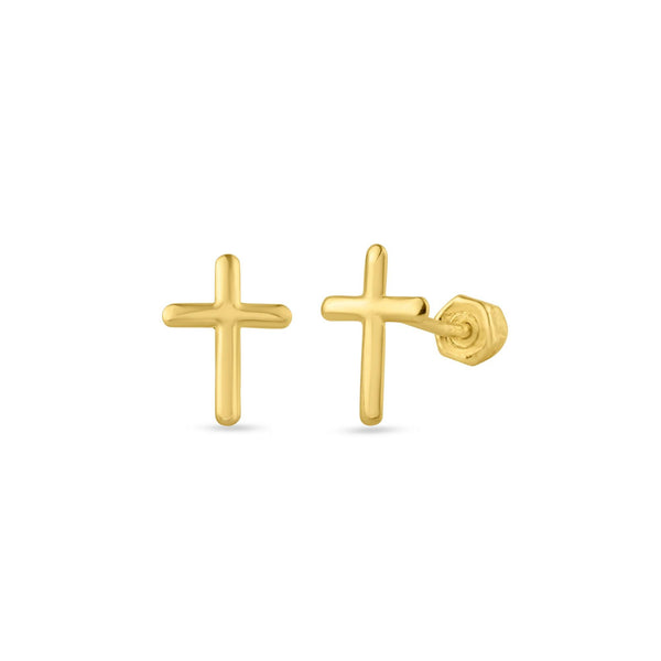 14 Karat Yellow Gold Cross Screw Back Stud Earrings | Silver Palace Inc.