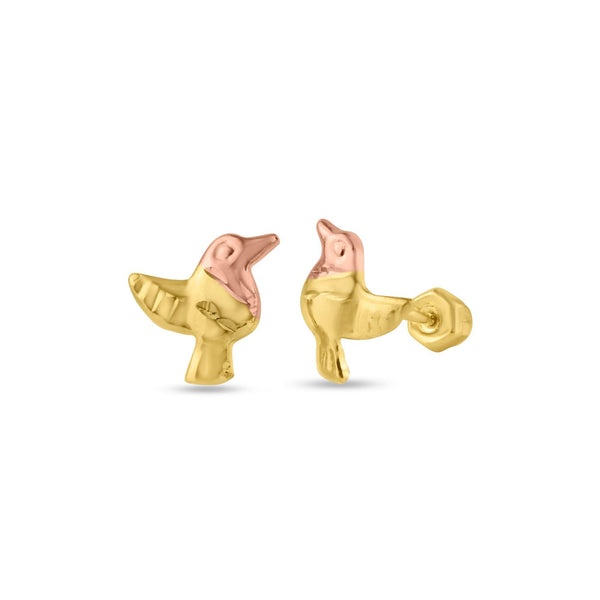 14 Karat Yellow Gold Bird Screw Back Stud Earrings | Silver Palace Inc.