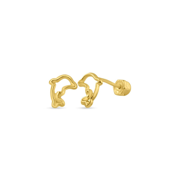 14 Karat Yellow Gold Dolphin Screw Back Stud Earrings | Silver Palace Inc.