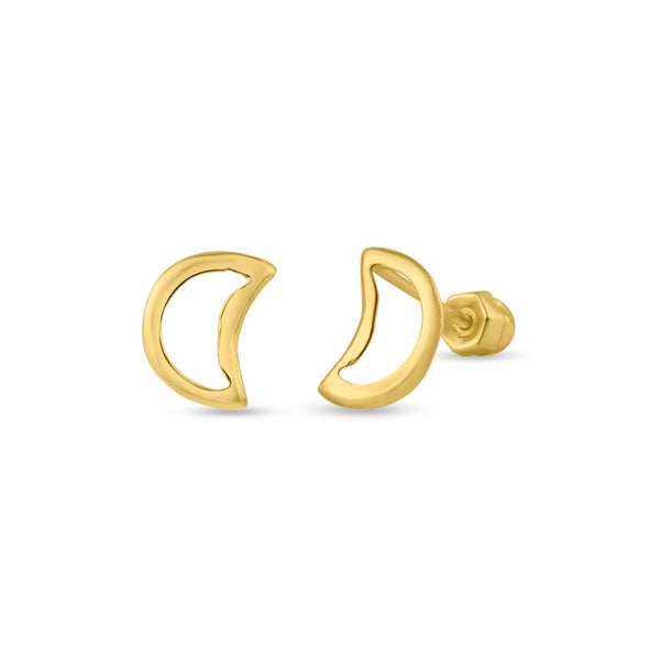 14 Karat Yellow Gold Moon Screw Back Stud Earrings | Silver Palace Inc.