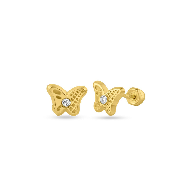 14 Karat Yellow Gold Butterfly CZ Screw Back Stud Earrings | Silver Palace Inc.