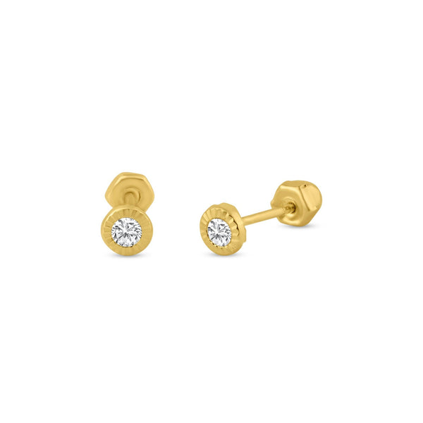 14 Karat Yellow Gold 25mm Diamond Cut Bezel Screw Back Stud Earrings | Silver Palace Inc.