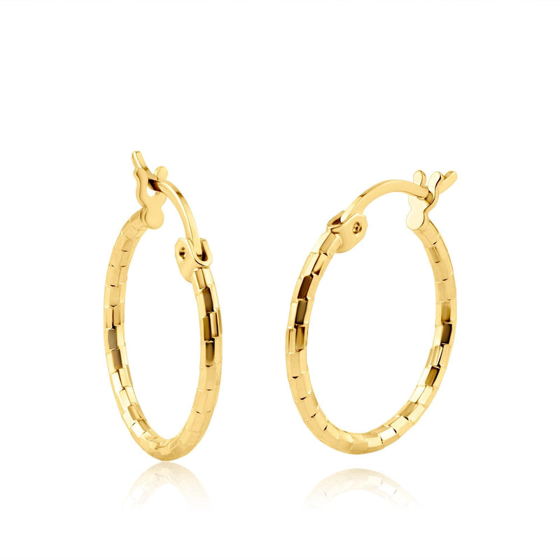14E00157. - 14 Karat Yellow Gold Diamond Cut Hoop Earrings