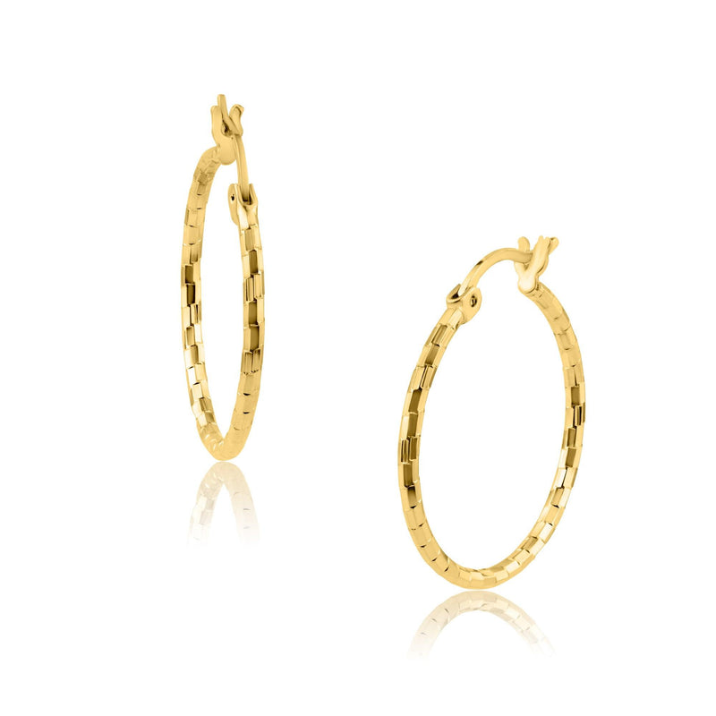 14 Karat Yellow Gold Diamond Cut Hoop Earrings | Silver Palace Inc.