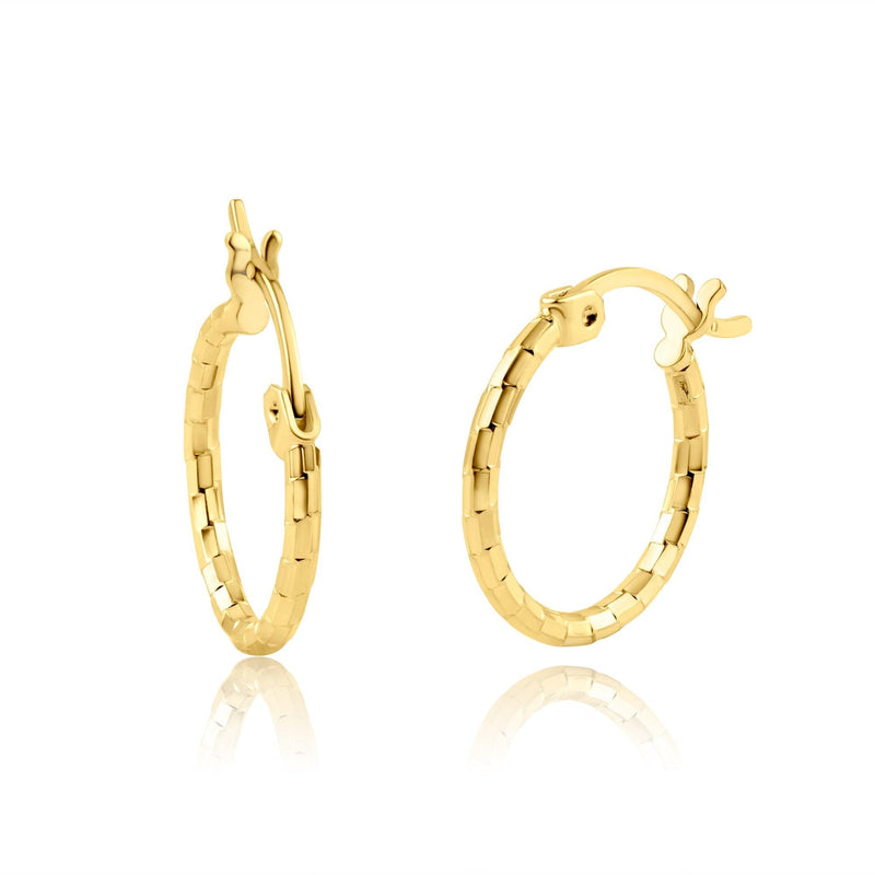 14E00157. - 14 Karat Yellow Gold Diamond Cut Hoop Earring