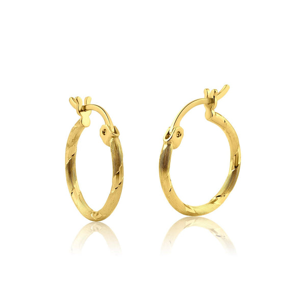 14 Karat Yellow Gold Diamond Cut Hoop Earrings | Silver Palace Inc.