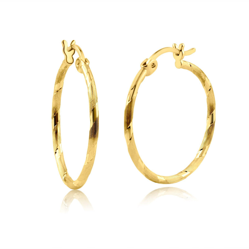 14E00158. - 14 Karat Yellow Gold Diamond Cut Hoop Earring