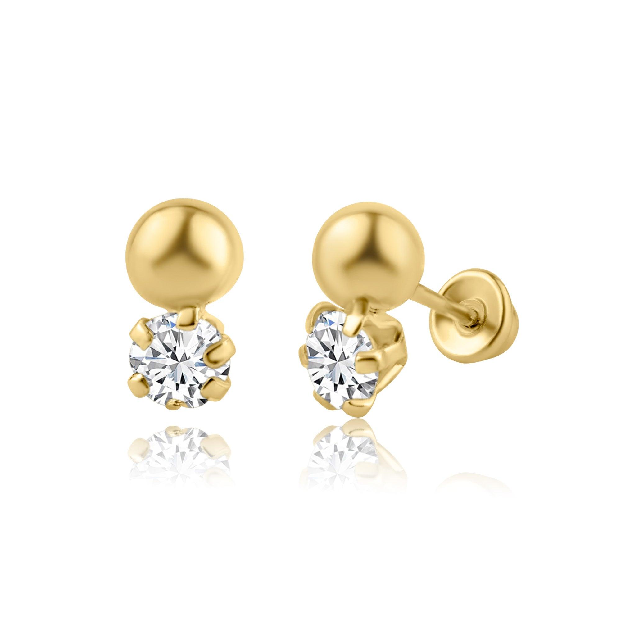 14k Yellow Gold Baby Girl's 2mm Pink Solitaire Cubic Zirconia Screw Back Earring - Small Round Stud Earrings for Newborn & Infants - Safety Screw Back Locking & Tiny CZ Studs 14k Yellow Gold Baby Girl's 2mm Pink Solitaire Cubic Zirconia Screw Back Earring - Small Round Stud Earrings for Newborn & Infants - Safety Screw Back Locking & Tiny CZ Studs