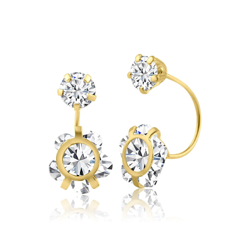 14 Karat Yellow Gold Flower Front and Back Earring | Silver Palace Inc.