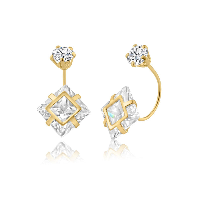 14 Karat Yellow Gold Square Front and Back Earring | Silver Palace Inc.